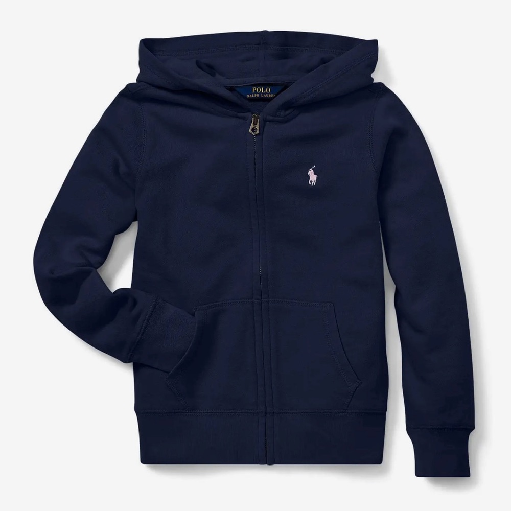 Polo Ralph Lauren Girls French Terry Zip-Up Hoodie Little Kid Size 6 Color Navy - Picture 1 of 3